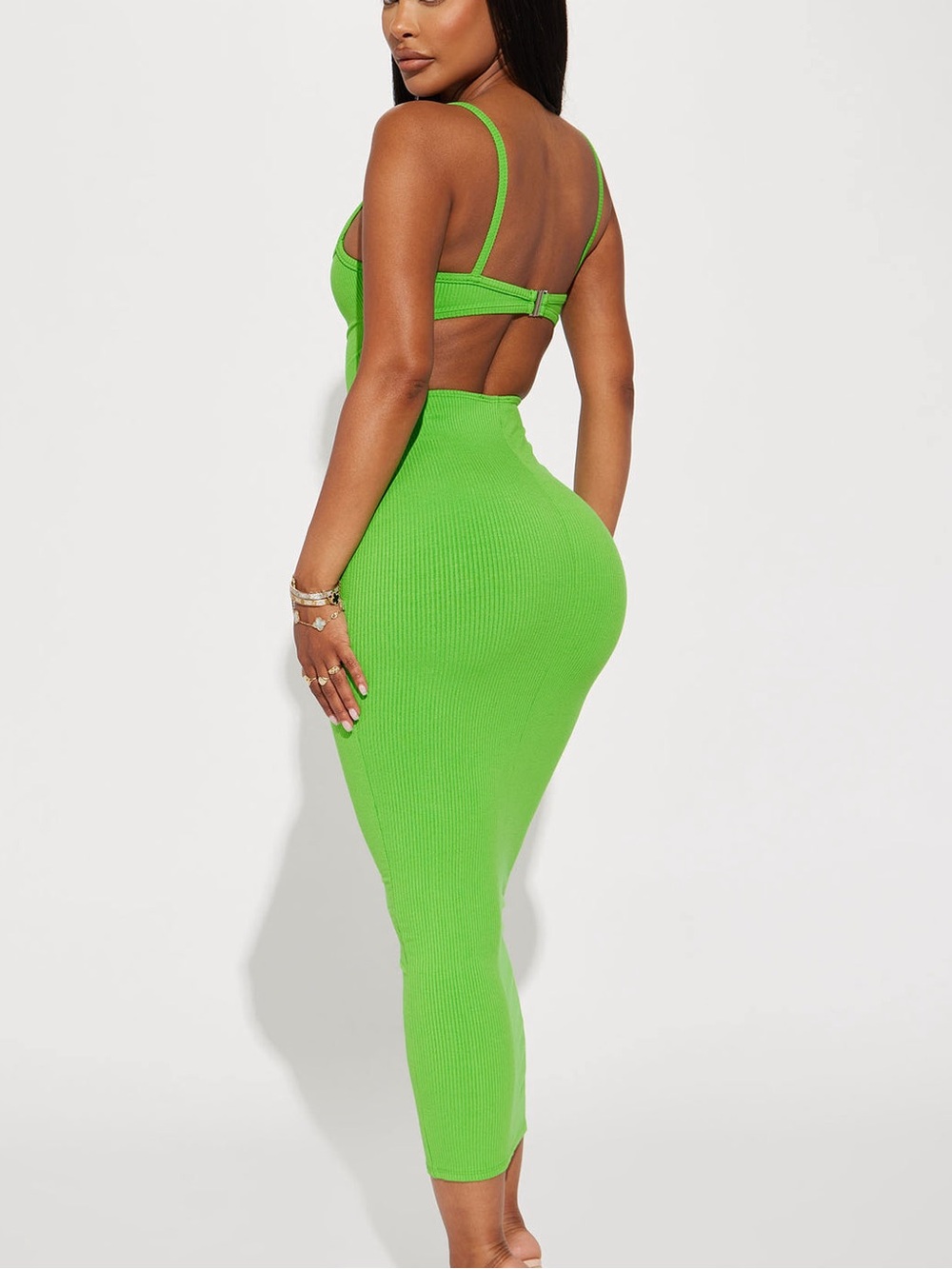 NWOT Snatched Neon Lime Green Maxi Dress - Picture 4 of 7